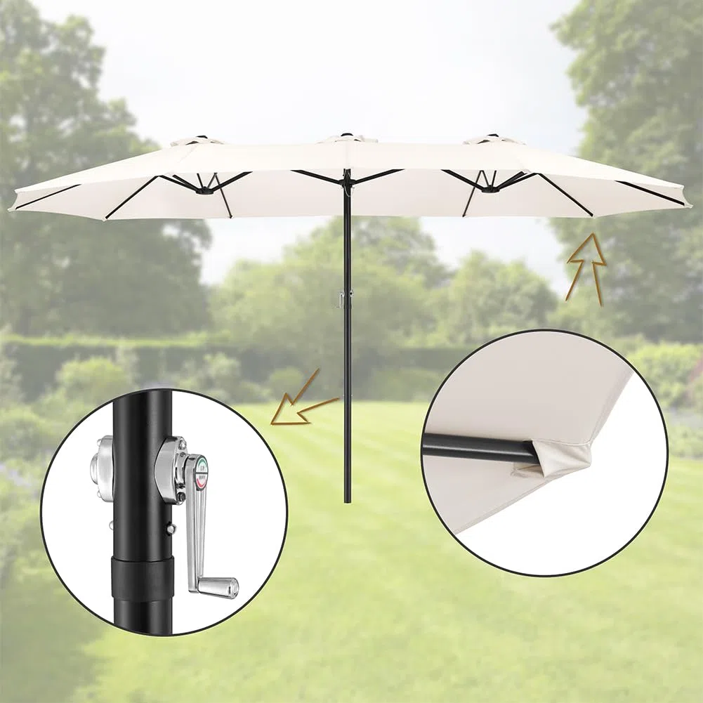BAKAJI Ombrellone Doppio da Patio Rettangolare con Sistema di Apertura e Chiusura Manovella, 3 Tettucci Poliestere Anti UV e Impermeabile, Ideale per Giardino, Esterno, Bistrot, Bar (4,5 x 2,7 Metri)