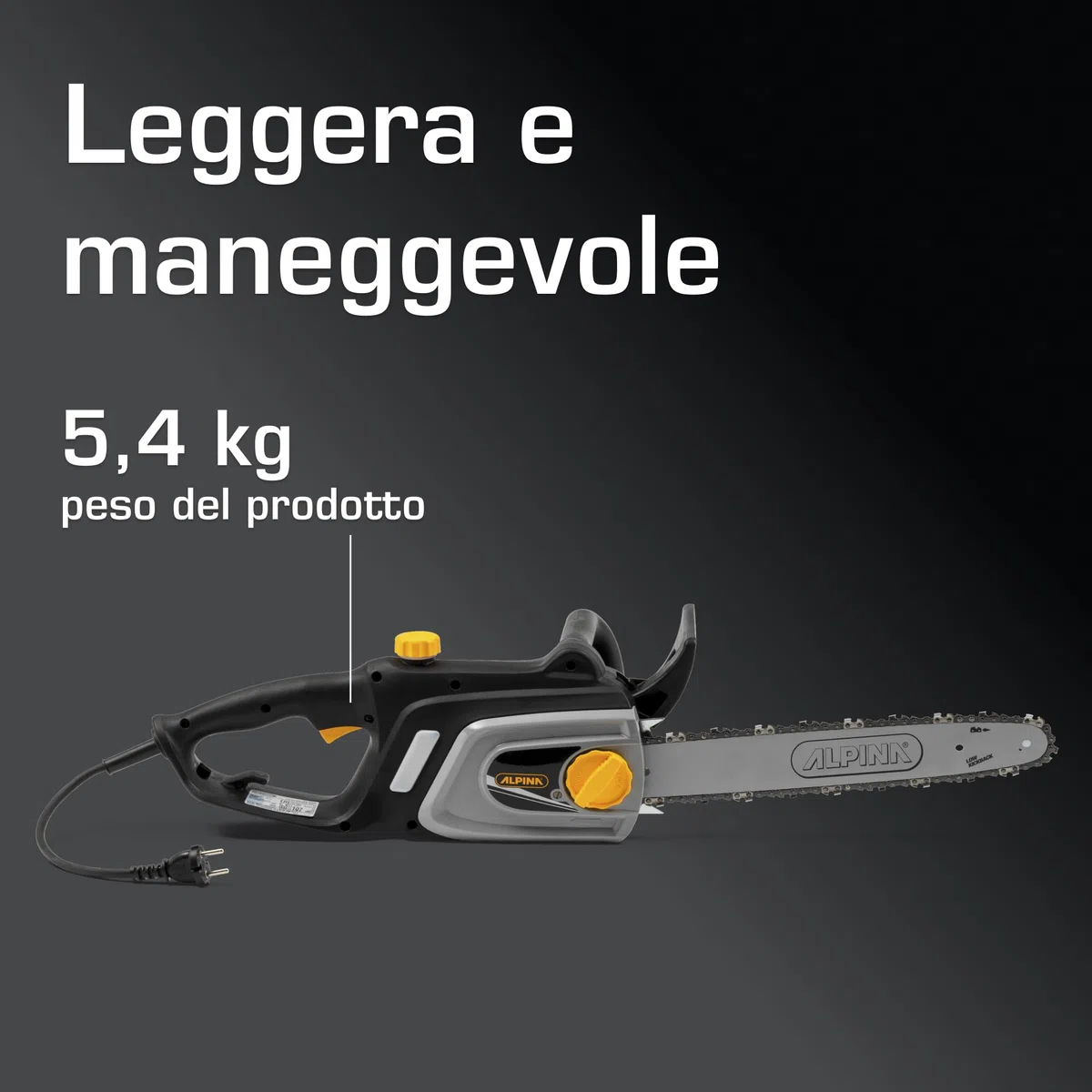 Alpina ACS 181 E Motosega Elettrica, 1800 W, 35 cm – Freno Catena Doppia Azione, Lubrificazione Automatica – Uso Domestico