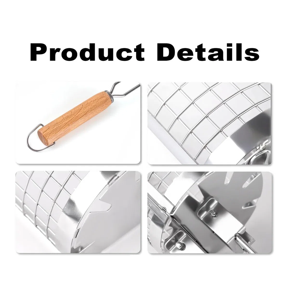Griglia portatile in acciaio inox per pesce, gamberetti, verdure e patatine fritte, accessorio per barbecue da 50,5 x 9,8 cm, perfetto per grigliate all'aperto e barbecue