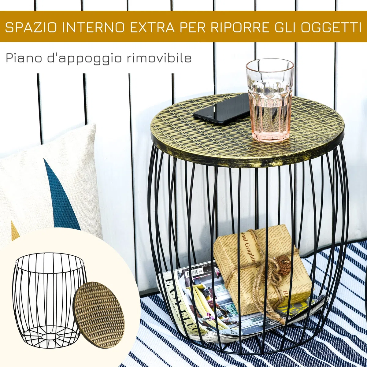 Outsunny Set di 3 Tavolini da Giardino Impilabili, Arredamento da Esterno Stile Industriale in Metallo Nero