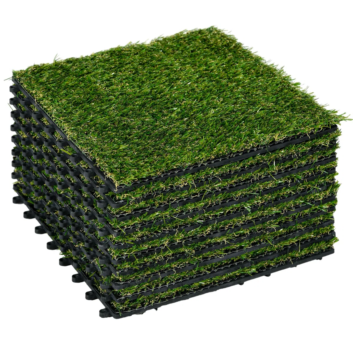 Outsunny Tappeto erboso sintetico artificiale Set di 10 piastrelle 30 x 30 cm spessore comfort 3 cm ad incastro verde