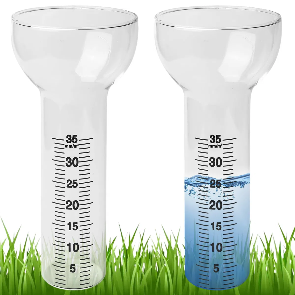BAIFULAI 2 pluviometro antigelo, vetro di ricambio per misurazioni da 1 a 35 mm, pluviometro in vetro, Rain Gauge, a forma di imbuto per la visualizzazione dell'acqua da giardino all'aperto per la