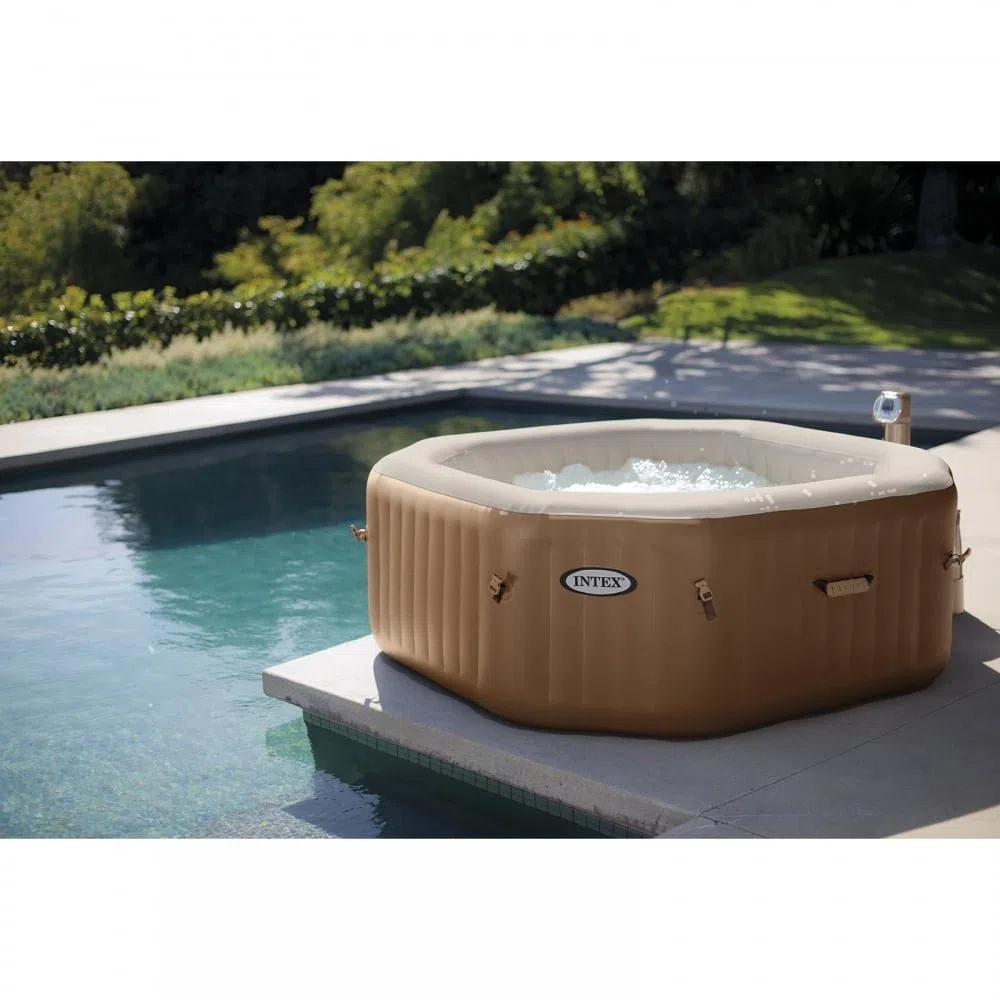 Intex 28414AZ Pure Spa Bubble Therapy Ottagonale con Pompa, Riscaldatore e Sistema Purificazione Acqua, 201 x 71 cm, Beige