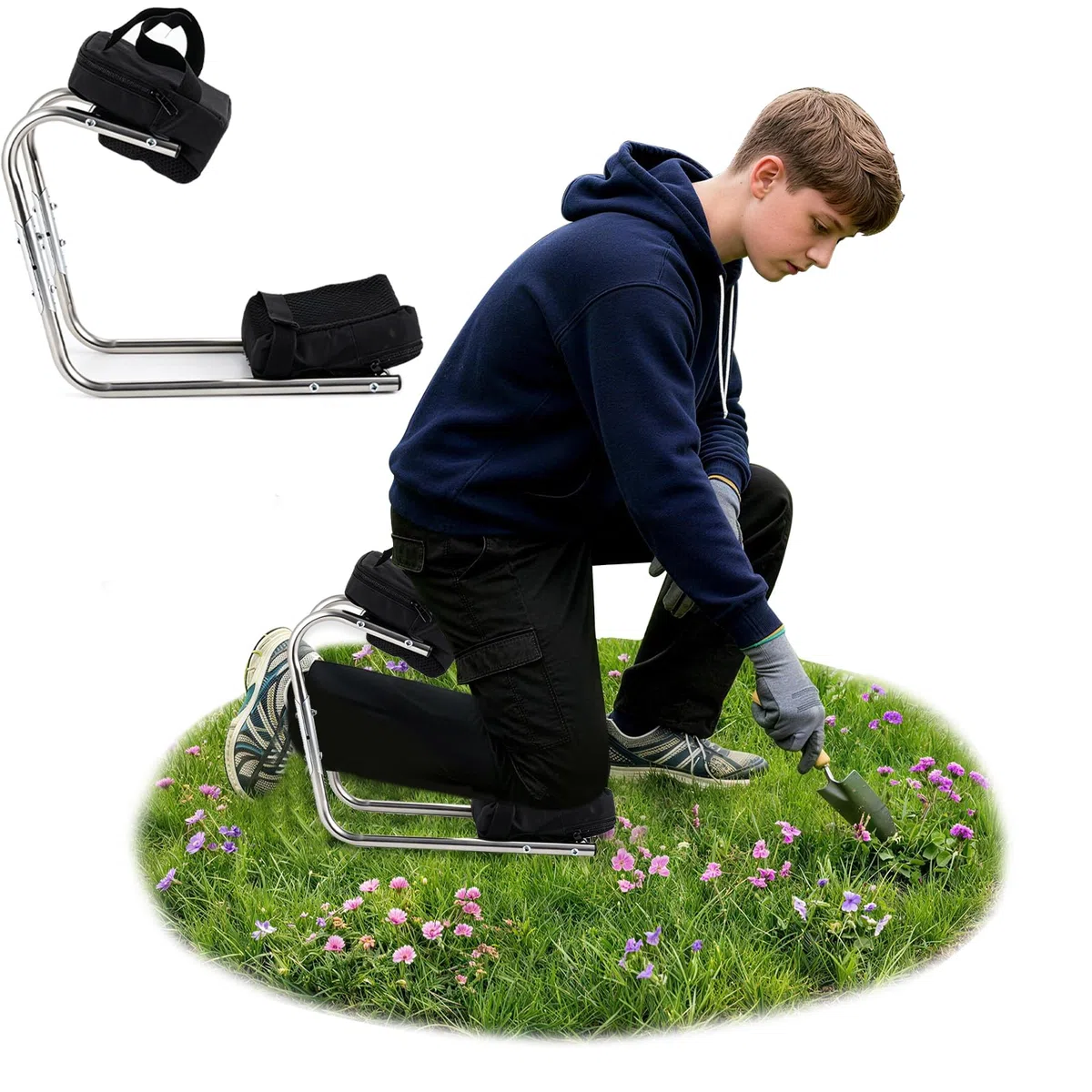 Sgabello da ginocchio, supporto da giardino con funzione seduta, protegge le ginocchia, portata fino a 200 kg, ideale per giardinaggio, lavori edili e usi professionali