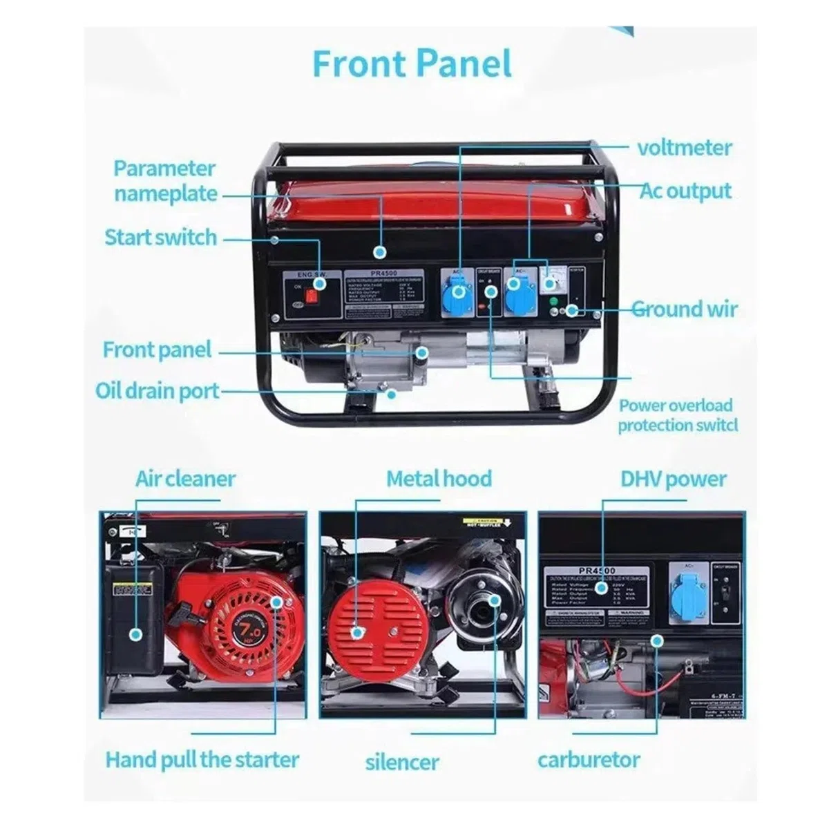 Generatore di avviamento elettrico portatile da esterno piccolo 110V 2.2KW 7HP | Pannello da campeggio doppia alimentazione senza pneumatici