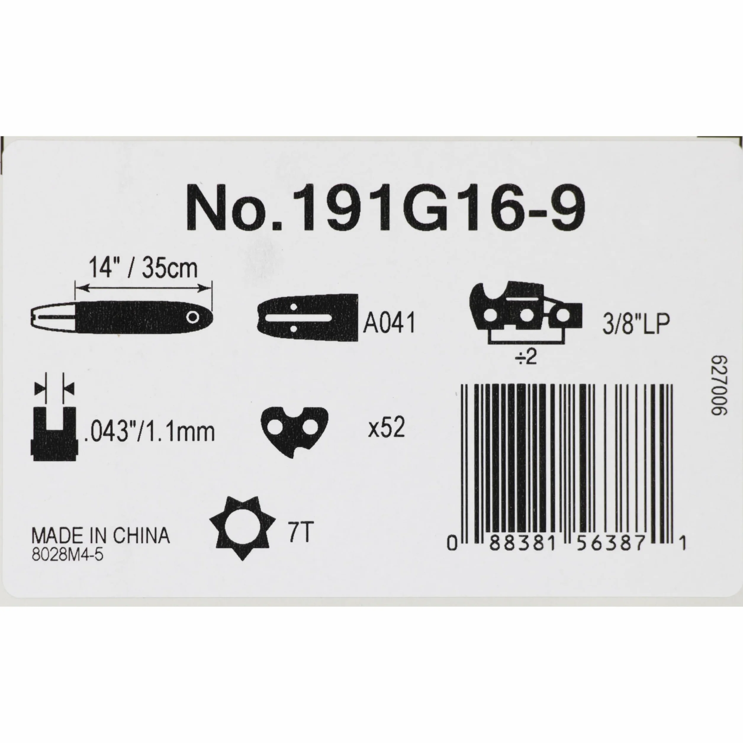 Makita barra di guida, 35 cm, 1,1 mm, 3/8'', 191G16-9