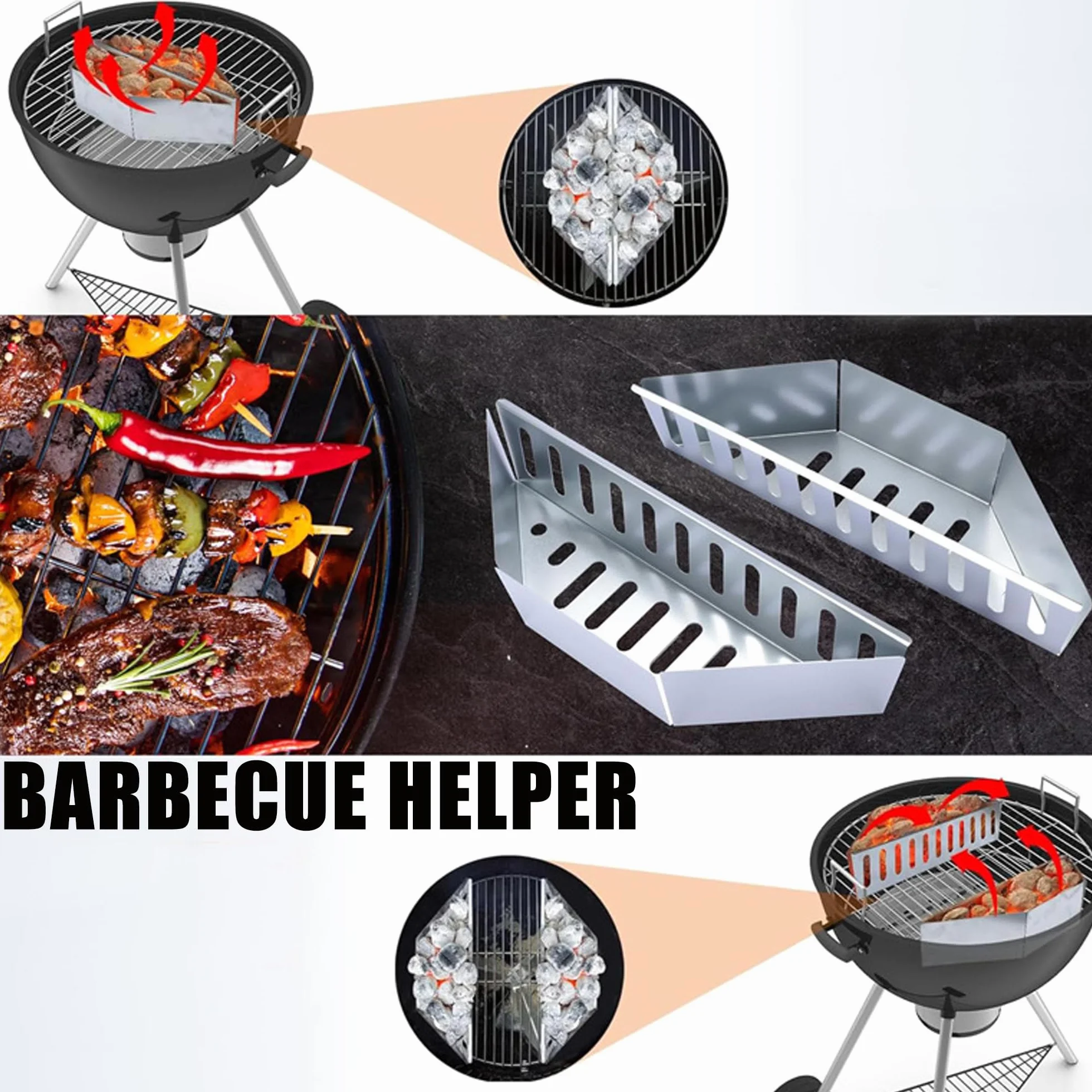 Cestino per Carbonella da Barbecue in Acciaio Inox BBQ Charcoal Basket, Pezzi per un Calore Uniforme Nella Griglia Del Bollitore, Cestino Di Carbone, Facile Da Pulire e Sovrappostibile