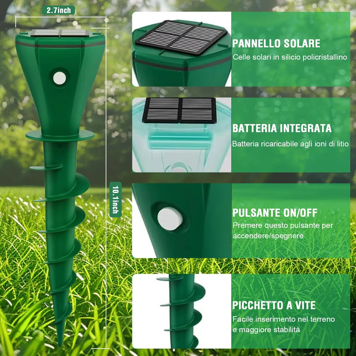 Dissuasori per Talpe, 4 Pezzi Dissuasore per Topi, Repellente per Topi, Scaccia Talpe per Scoiattoli di Terra, Serpenti, Visoni-Verde