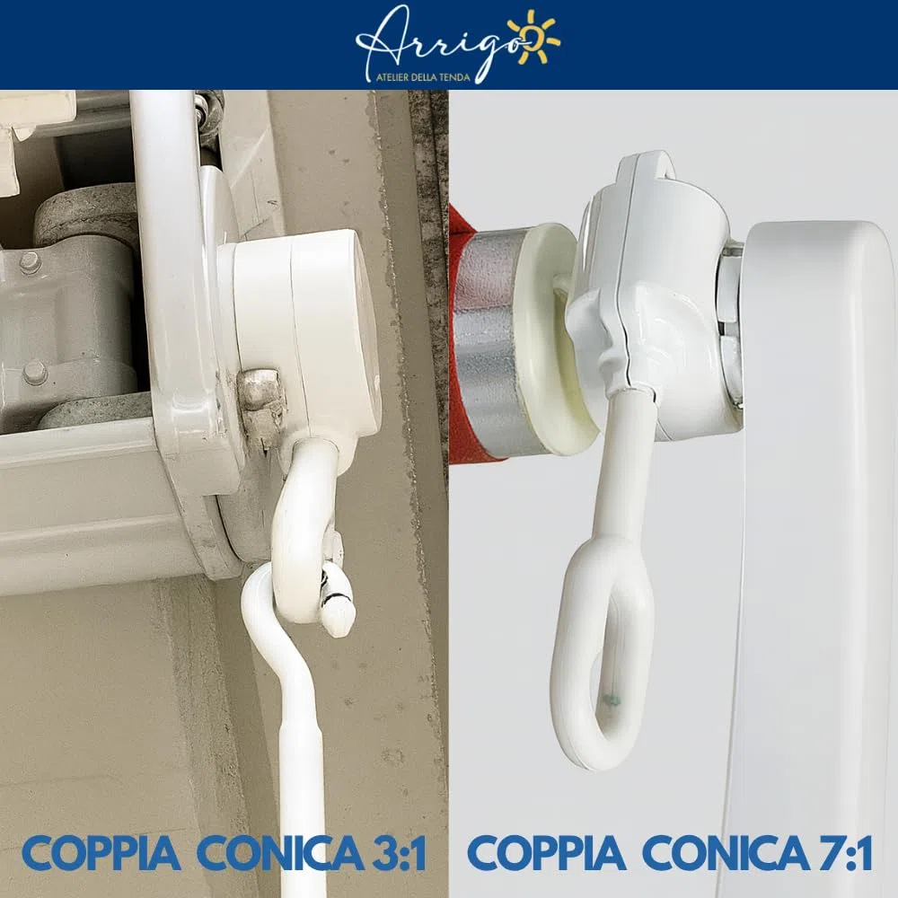 Atelier Arrigo Argano Manuale per Tende da Sole | Modello Universale 3:1 e 7:1 | Movimento Manuale | Lega di Zinco Speciale | Vari Colori | Ideale per Tende a Caduta (Coppia 3:1, Bianco RAL 9010)