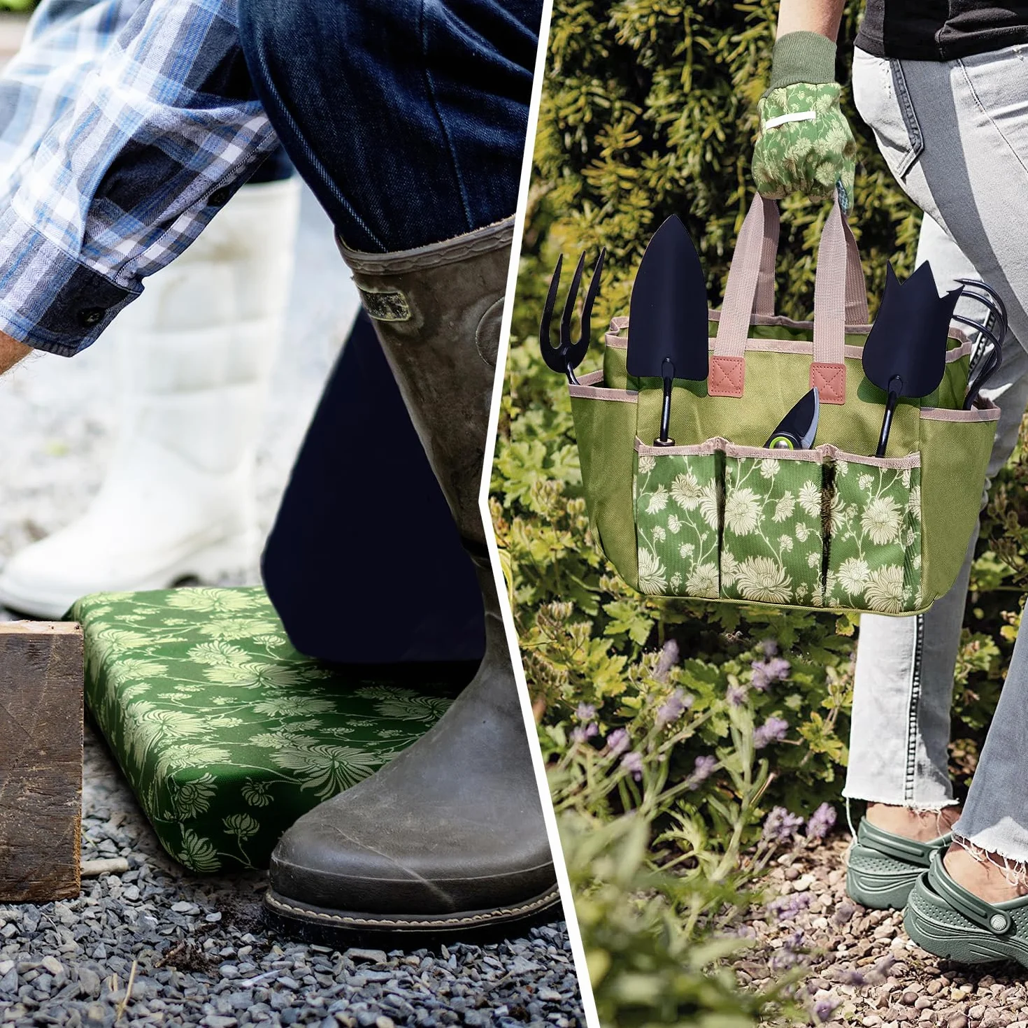 Colwelt Set di attrezzi da giardino, resistenti attrezzi da giardinaggio con manico in legno, tra cui borsa da giardino, ginocchiera, guanti, trapiantatore, coltivatore, regali di giardinaggio per