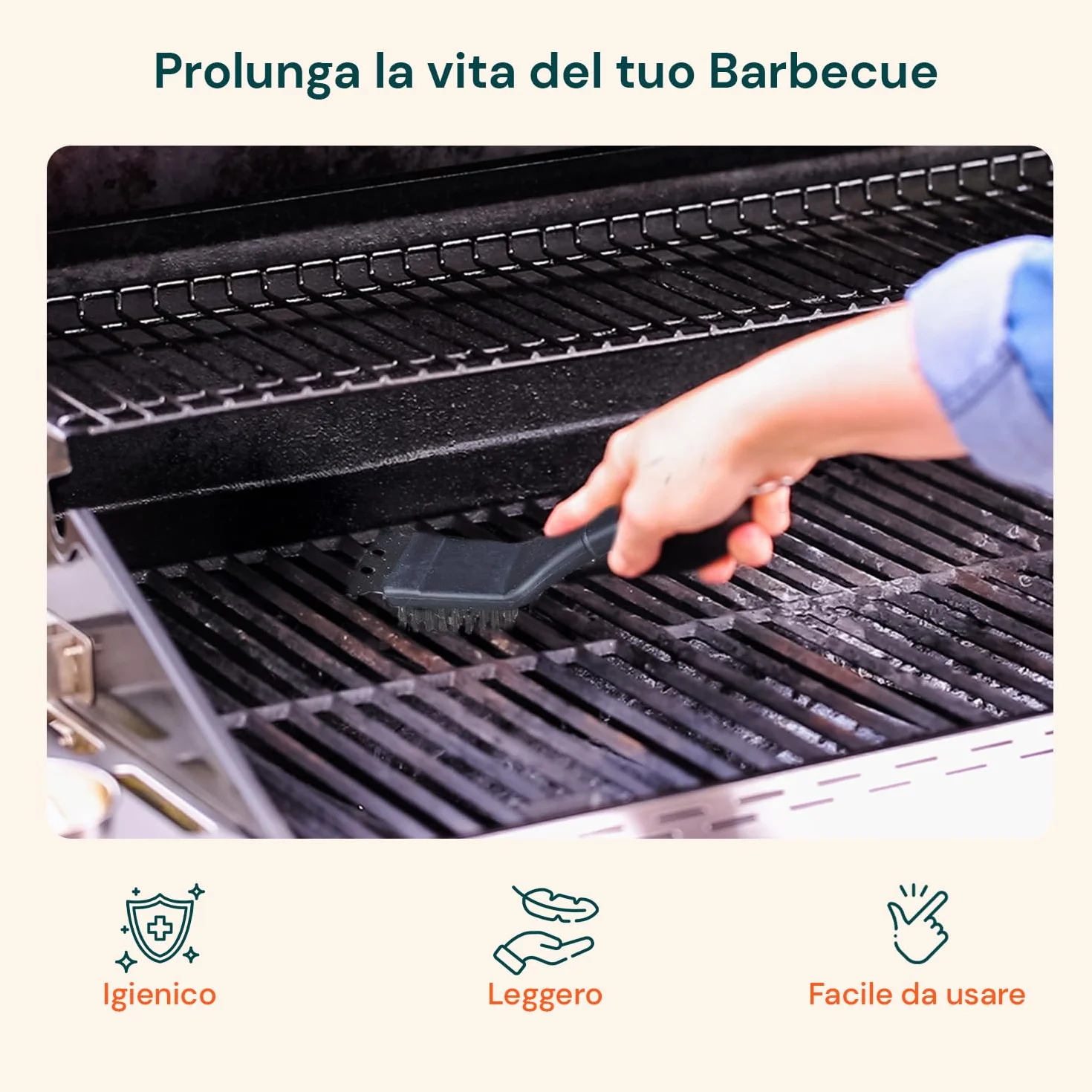 Avilia Spazzola Barbecue con Raschietto – Spazzola BBQ in Acciaio con Manico Ergonomico in PP, Accessori Barbecue per Pulizia Griglia, Lunghezza 29 cm