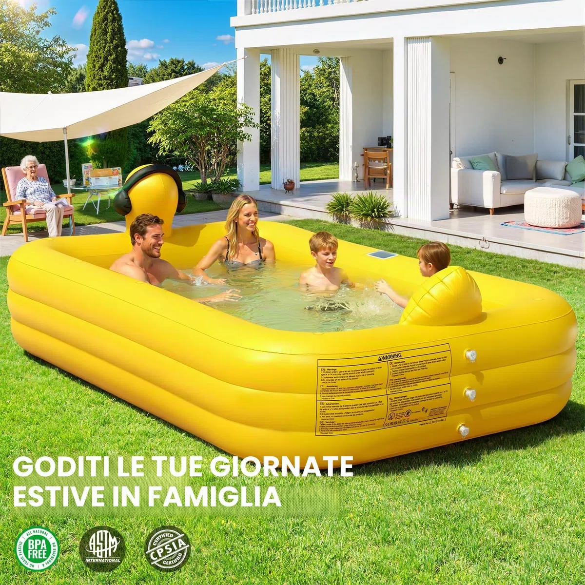 KingSom Piscina Gonfiabile con Luci, Paperella Piscina Gonfiabile Rettangolare Solare, Grande Piscina per Bambini e Adulti, 254 x 160 x 56 cm, Piscina Fuori Terra per Famiglie per Giardino, Esterni