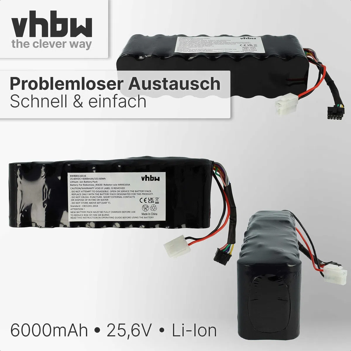 vhbw batteria compatibile con Robomow Premium RS635 Pro S, RS635, RS612, RS630, RS622 rasaerba 6000mAh 25,6V LiFePO4