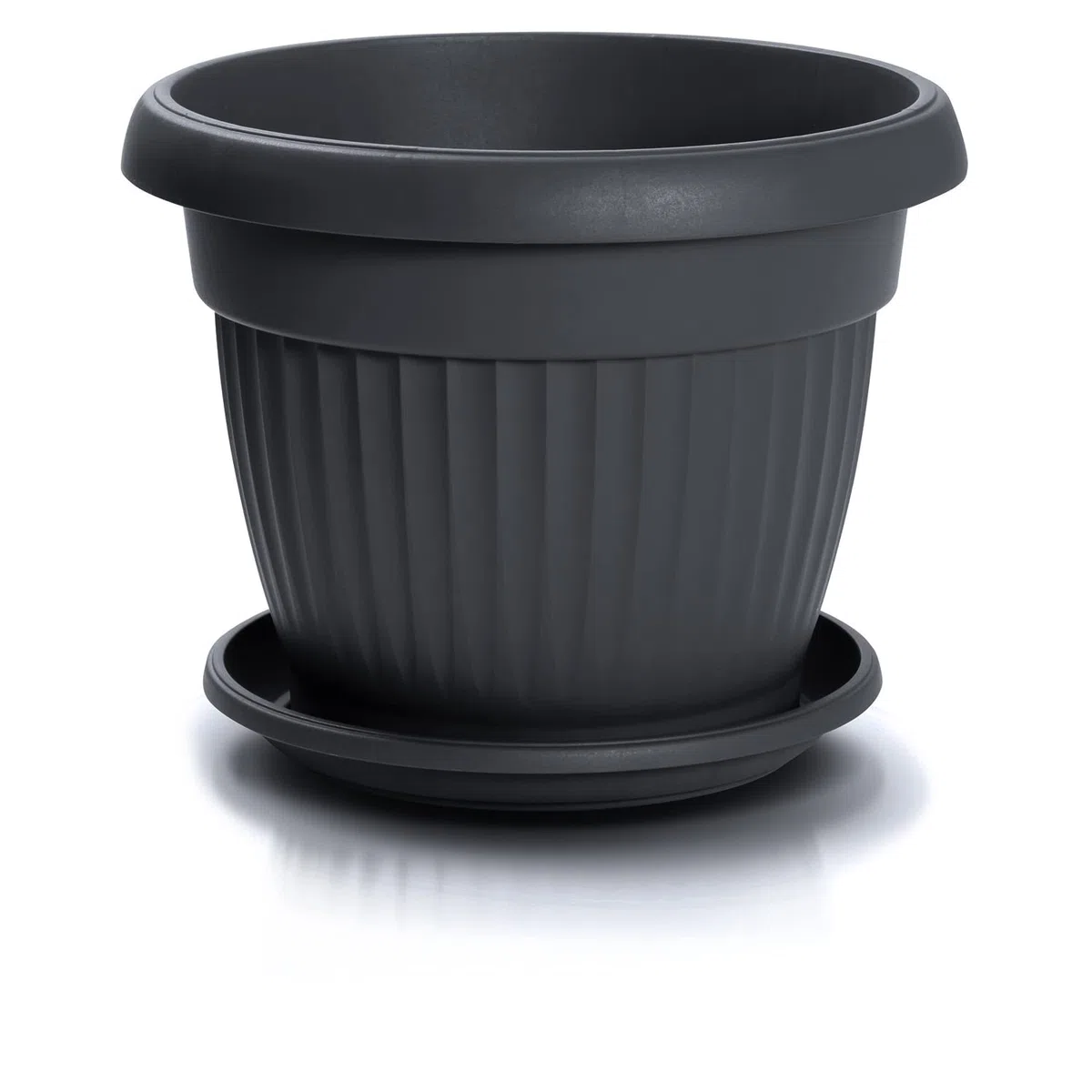IMJ-Global Vaso con Sottovaso per piante Fiori DCE64-POD54 TERRA Tondo Ø64cm da interno esterno Nero 78 Litri Ø64x50 cm design Classico Fioriera in plastica da balcone Grigio Antracite