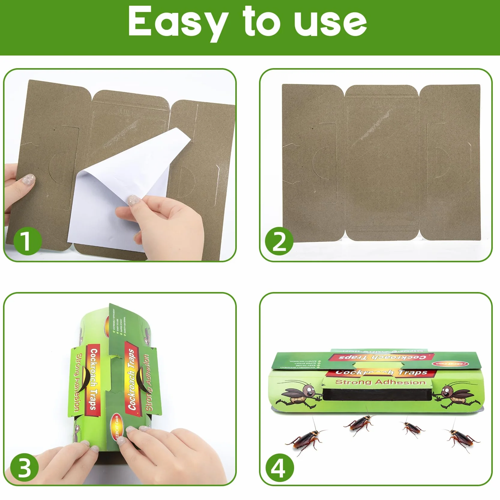 Set di 48 Trappole per Scarafaggi, Prodotto Anti-Scarafaggio Verde, Efficace Contro