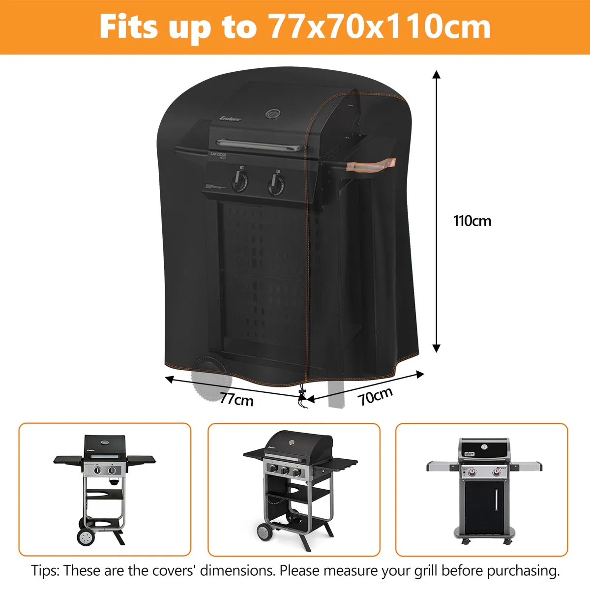 Copertura Barbecue Da Esterno, Tessuto Oxford 420D Copri Barbecue Impermeabile 77x70x110cm, Resistente Agli Strappi Telo Per Griglia Anti Polvere Neve Pioggia Sole Raggi UV Nero