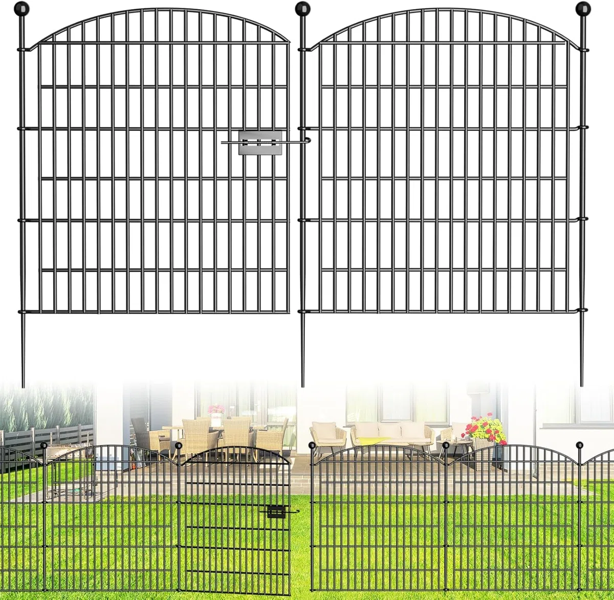 Recinzione Giardino,Recinzione per laghetto in metallo,Recinzione Giardino Esterno,10 elementi+11 aste di fissaggio,Bello Robusto Affidabile,Recinzione per animali domestici,770x80 cm (Con serratura)