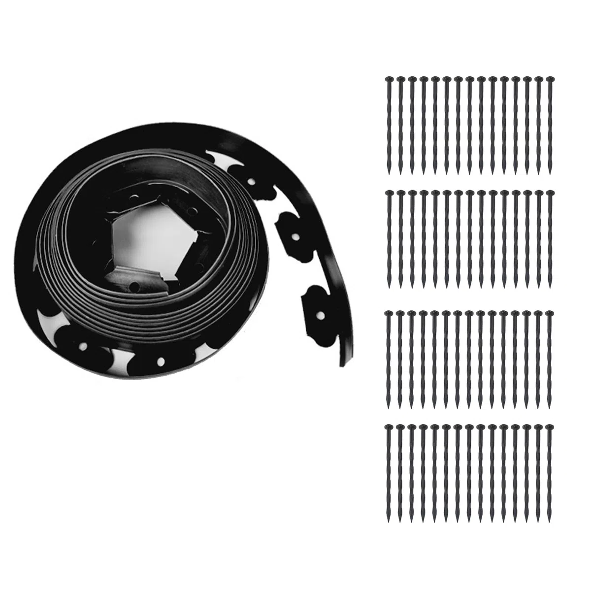 Bordo per Aiuole da Giardino 10 m con 60 Picchetti – Bordura per Prato in Plastica Flessibile, Altezza 5 cm – Separatore per Aiuole e Vialetti, Nero