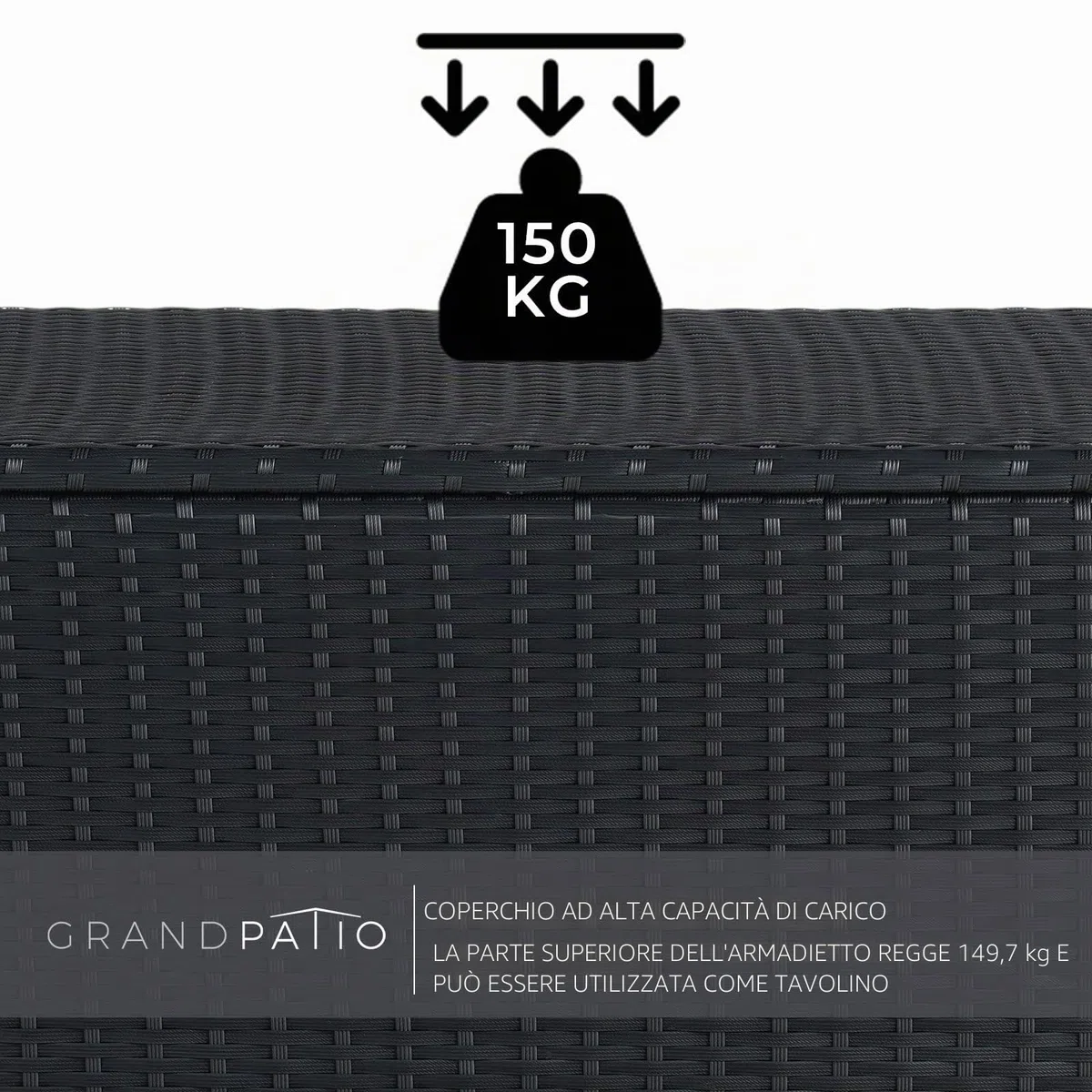 Grand patio Contenitore Box 480 L in Resina, Baule da Giardino con Rotelle Coperchio, Cassapanca Per Esterni, Facile Montaggio, Polyrattan Box Esterno da Giardino Esterno (Nero)