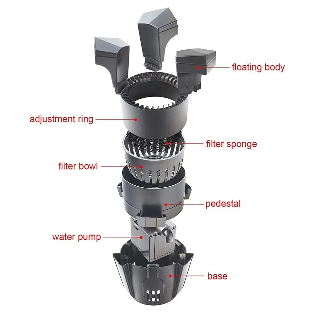 Potente skimmer galleggiante per laghetto con cavo di alimentazione da 10 m, per giardino, stagno, piscina, uso esterno, pompa efficiente da 70 W per acqua pulita in stagni e laghi