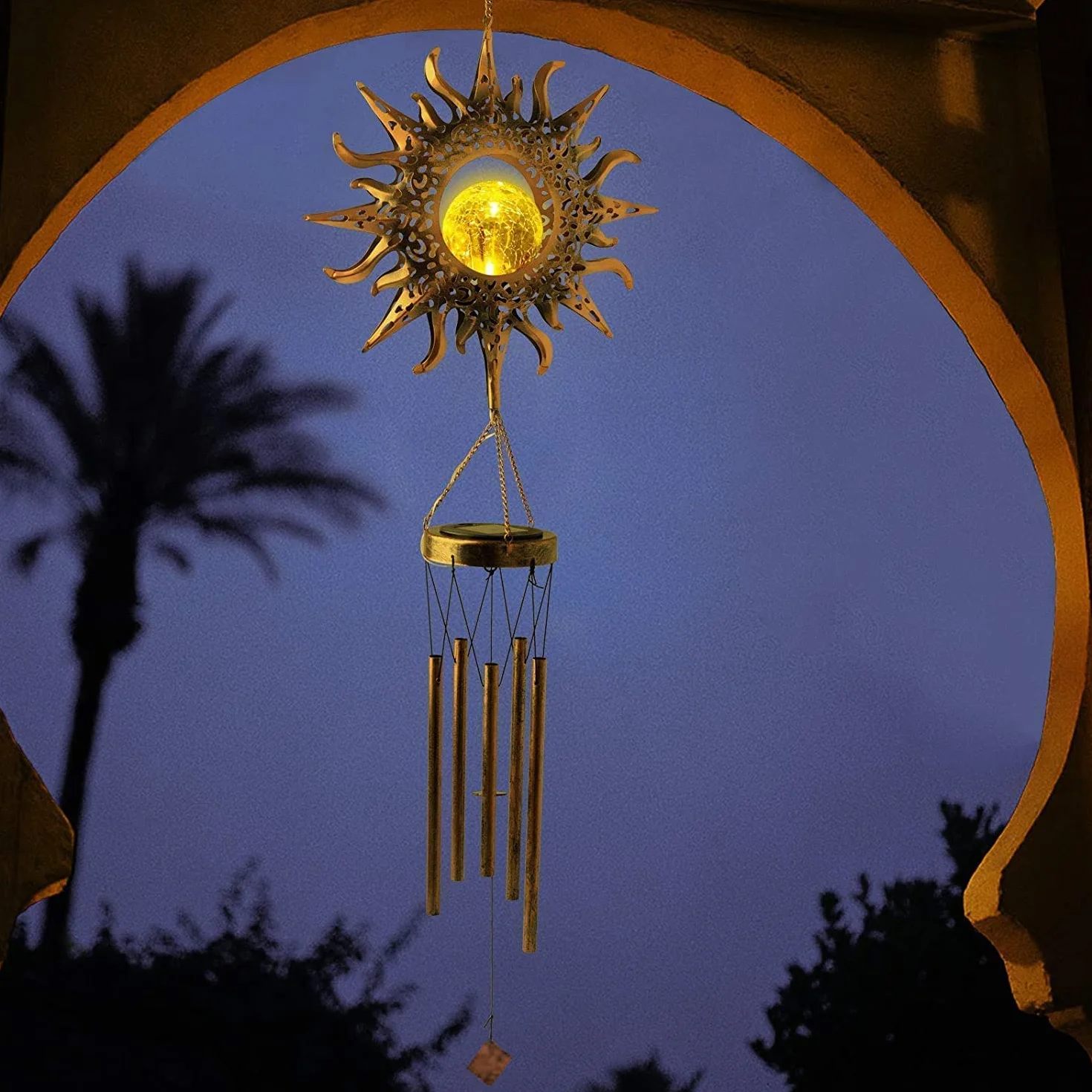 Lifemet Windspiel Solarleuchten – Luce Solare a LED Alimentata da Esterno, Giardino, Impermeabile, in Metallo, Campanello a Vento, Campanello a Vento, per Terrazza, Prato, Patio, Cortile