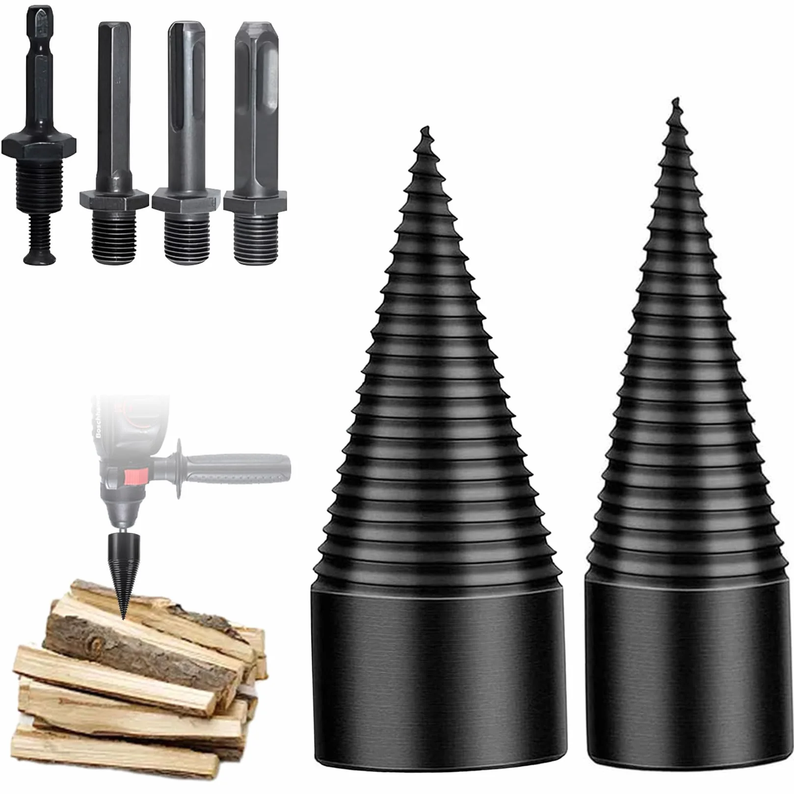 Herbst - Set di 2 spaccalegna a vite coniche con 4 manici da 42 mm + 32 mm, cono per spaccalegna per legno