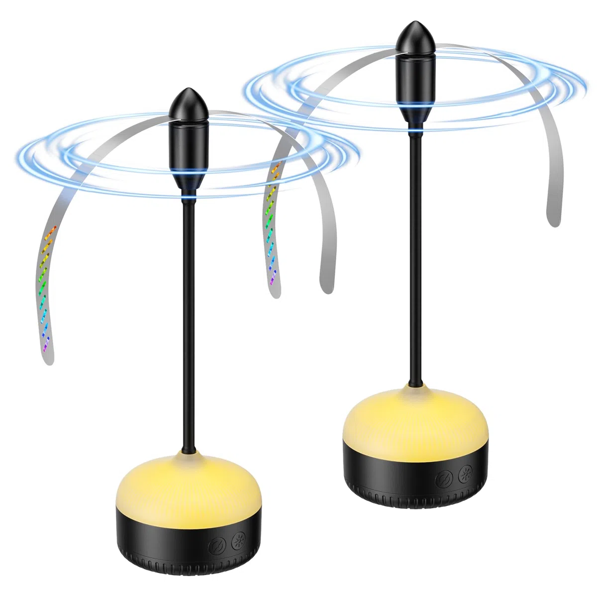 PKBD 2 Pezzi Scacciamosche da Tavolo con LED Bianco Caldo e Pale Morbide | Ventilatore Anti Mosche da Interno Portatile a Batteria, Ideale per Cucina, Terrazza, Campeggio, Nero