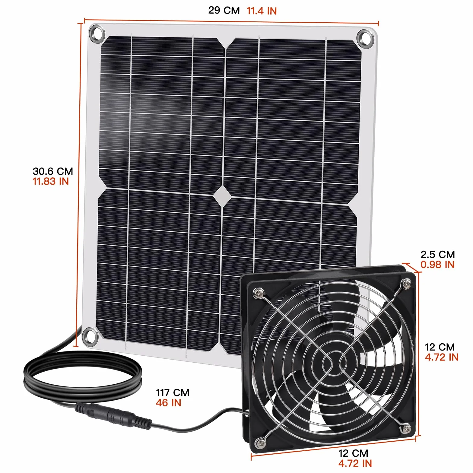 Ventilatore solare resistente, 12 W, pannello solare, ventilatore DC per piccoli polli, serre, capannoni, case animali, aria alimentazione/scarico