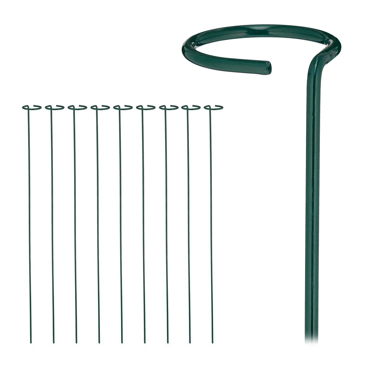 Relaxdays Bastoncini per Piante in Metallo, Set da 10 Ausili per Rampicanti, Supporti Piantine, L: 80 cm, Verde Scuro, Acciaio