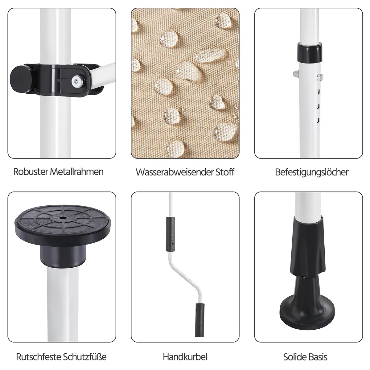 Yaheetech Tenda da sole da balcone, larghezza 300 cm, con manovella, protezione solare senza fori, regolabile in altezza, con struttura, colore beige