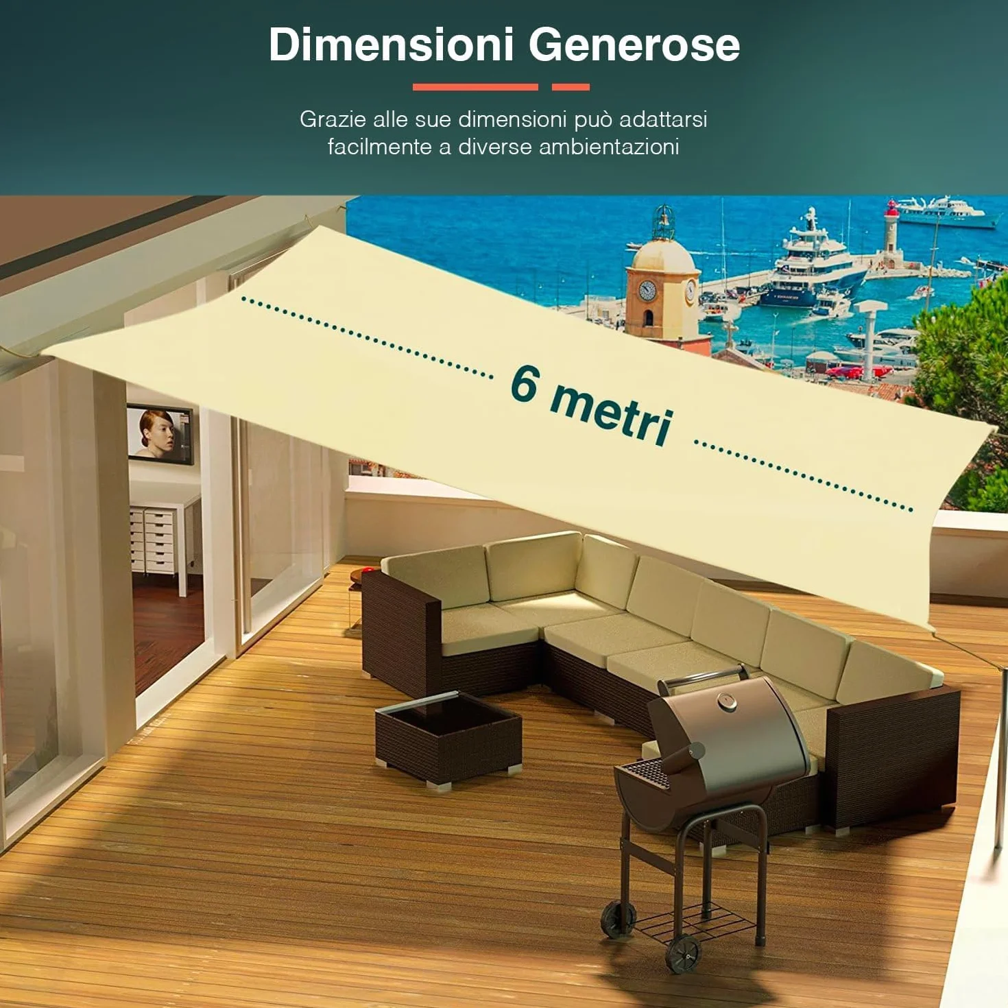 Avilia Tenda da Sole Ombreggiante Quadrata 6x6m - Protezione UV e Impermeabile, Resistente al Sole e alla Pioggia, per Giardino, Patio e Terrazza, in Poliestere Traspirante