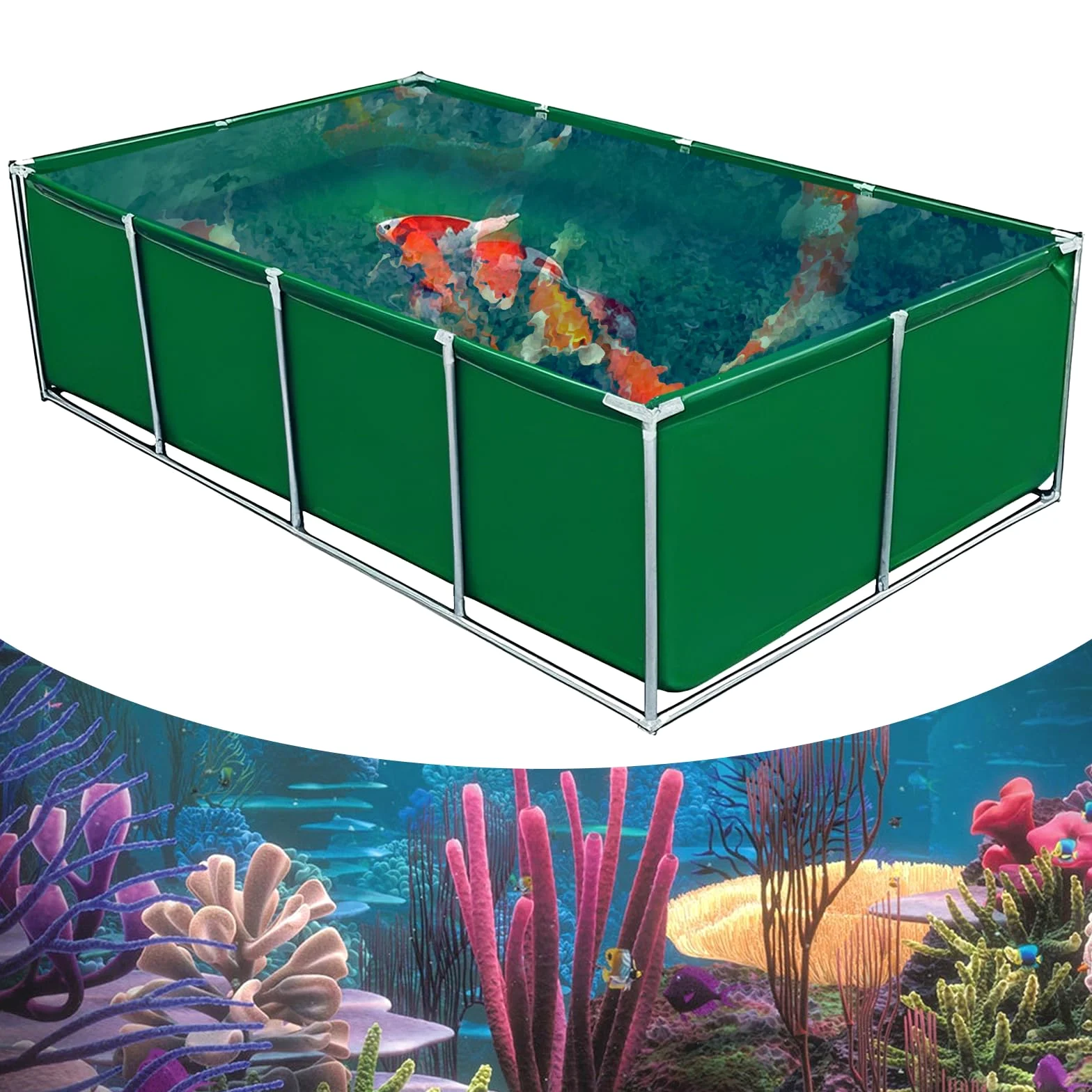 Laghetto portatile per pesci all'aperto, facile da installare e pulire, impermeabile per koi, rivestimento per terreno, stagno da giardino per pesci, perfetto per cortile o patio.