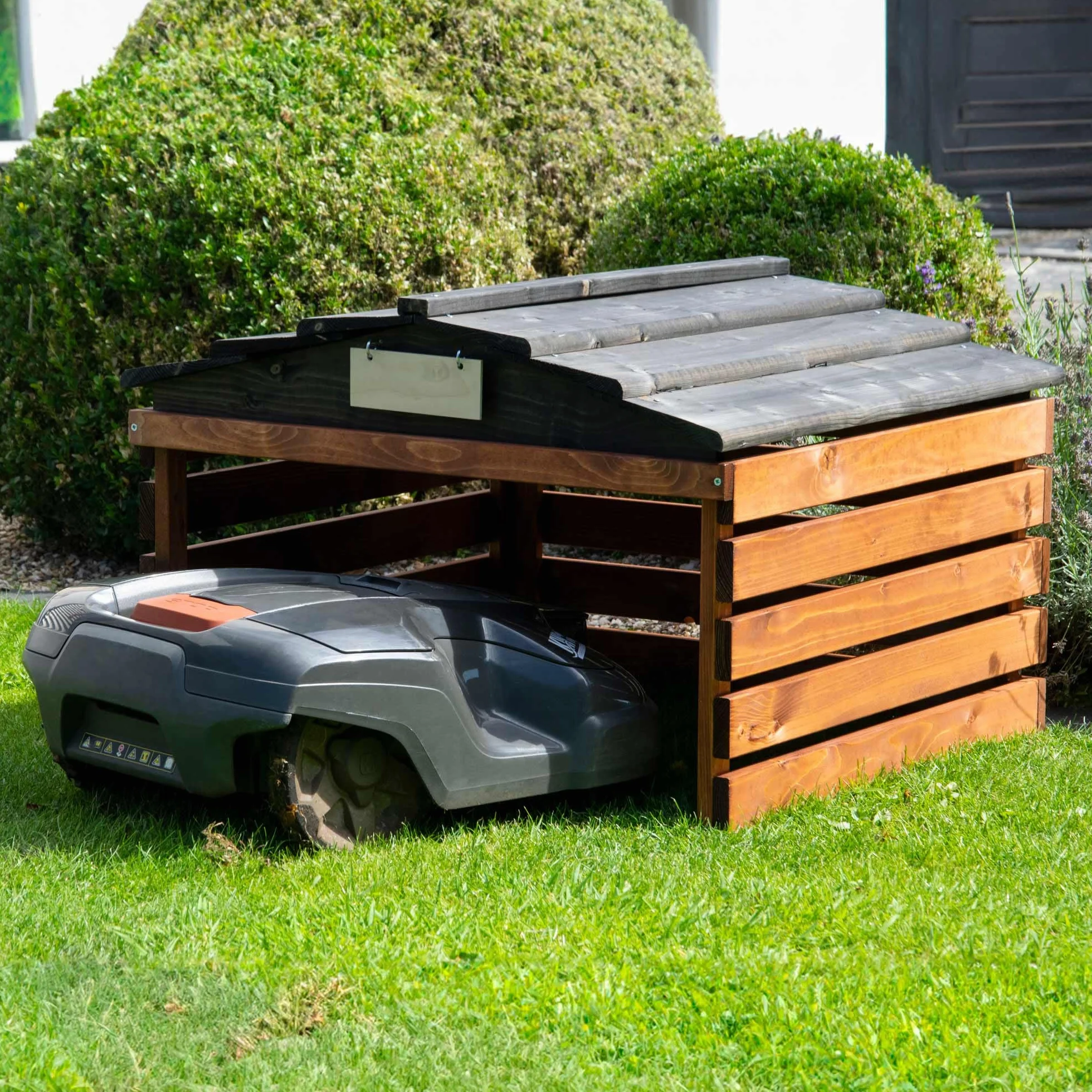 Dobar, Garage per Robot Tosaerba con Tetto Rimovibile, tettoia per Auto, 78,5 x 74 x 52,5 cm, Abete Rosso