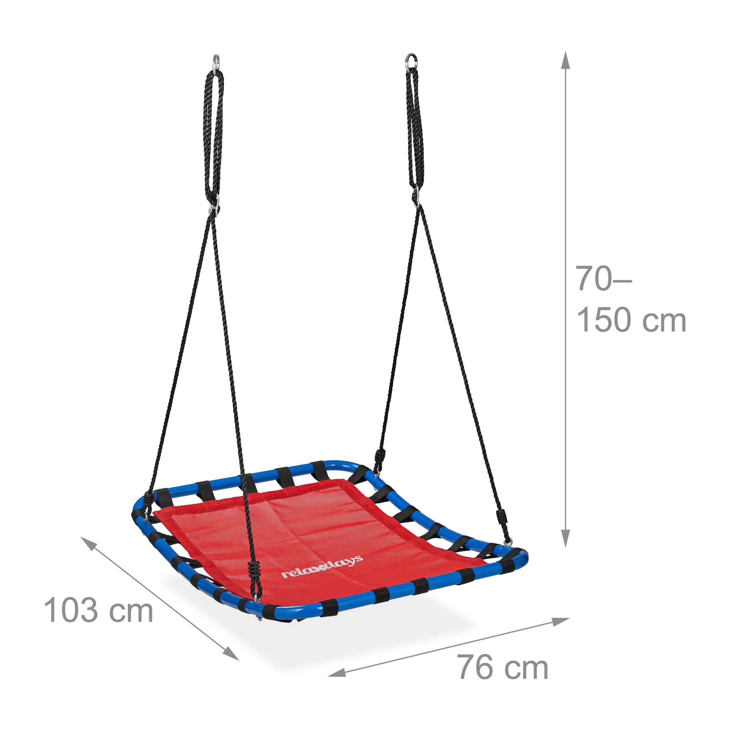 Relaxdays Altalena a Nido per Esterni, Dondolo per Il Giardino, Regolabile, Carico Fino a 100 kg, LP76x103 cm, Rossa Blu