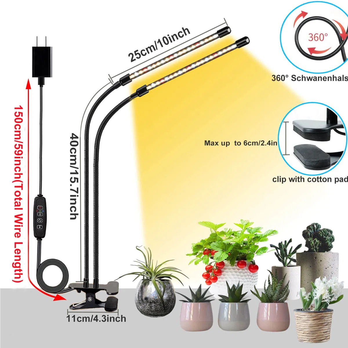 FRGROW Lampada da Coltivazione Piante da Interno, Indoor, grow light full spectrum, Luce di Coltivazione A Spettro Completo 3000K/5000K/660nm, 3 Modalità 10 Luminosità Con Timer
