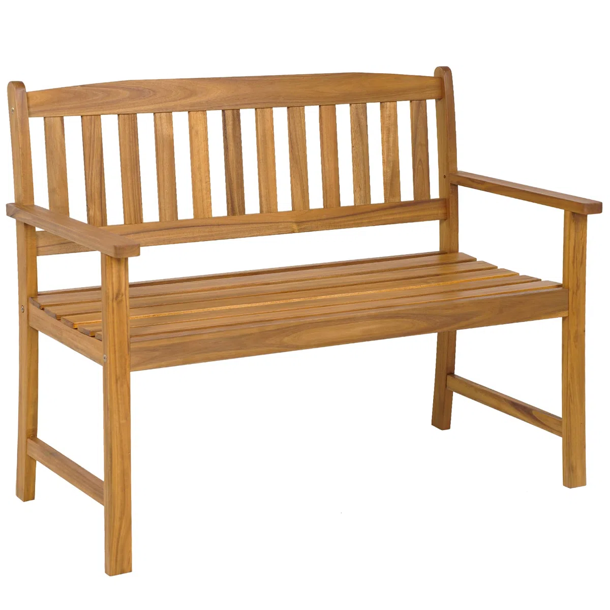 COSTWAY Panchina da Esterno in Legno di Acacia, Panchina con Schienale, Braccioli e Sedile a Doghe, Panchina da Giardino, Balcone e Cortile, Portata 360 kg (110 x 56,5 x 86 cm)