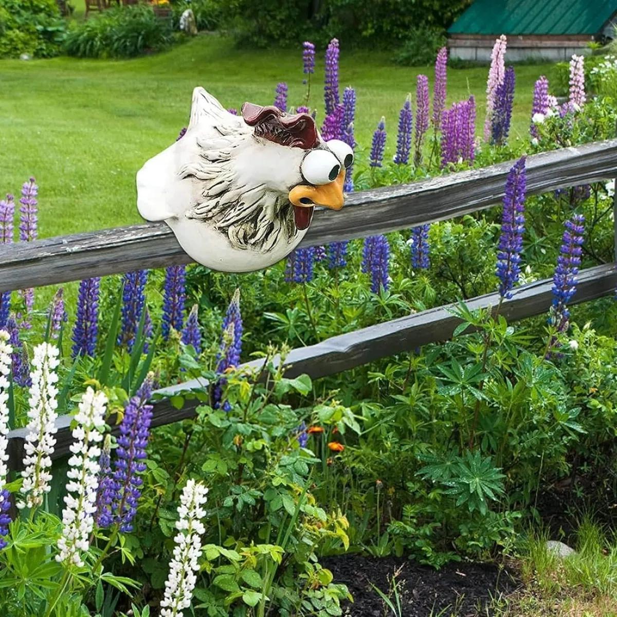 Decorazione da Giardino in Resina, Motivo Gallina, Statuetta Animale, Galline, Statue (3 Pezzi)
