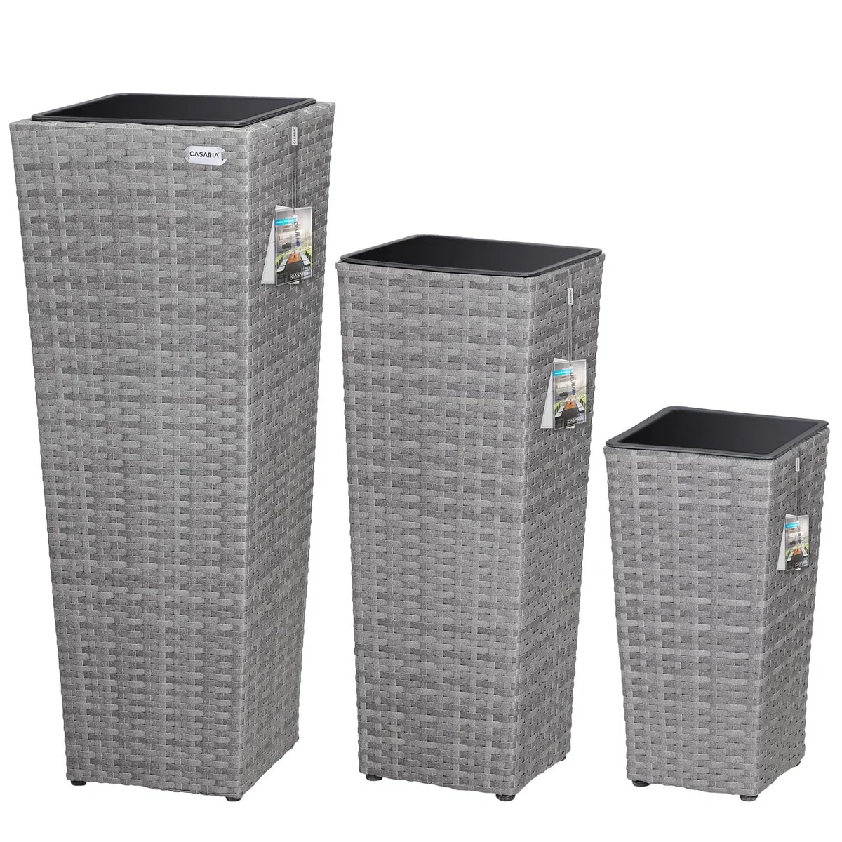 Deuba CASARIA® Set di 3 Vasi da Fiori in Polyrattan Intrecciato con Sottovaso e Foro Deflusso Acqua Richiudibile Vaso per Piante Effetto Rattan da Esterno Giardino Fioriere Fioriera