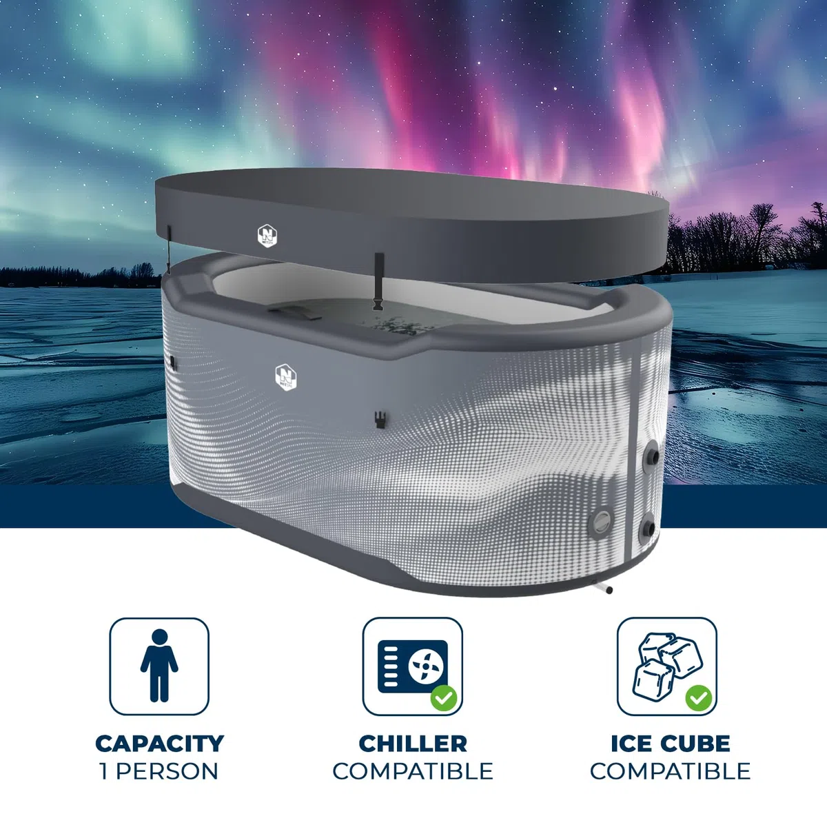 N NETSPA - SP-JRV300 - Bacino ICEBATH NETSPA JARVI Dropstitch: Terapia fredda Nuova Generazione - 170x92x67cm - 1 persona - 300L