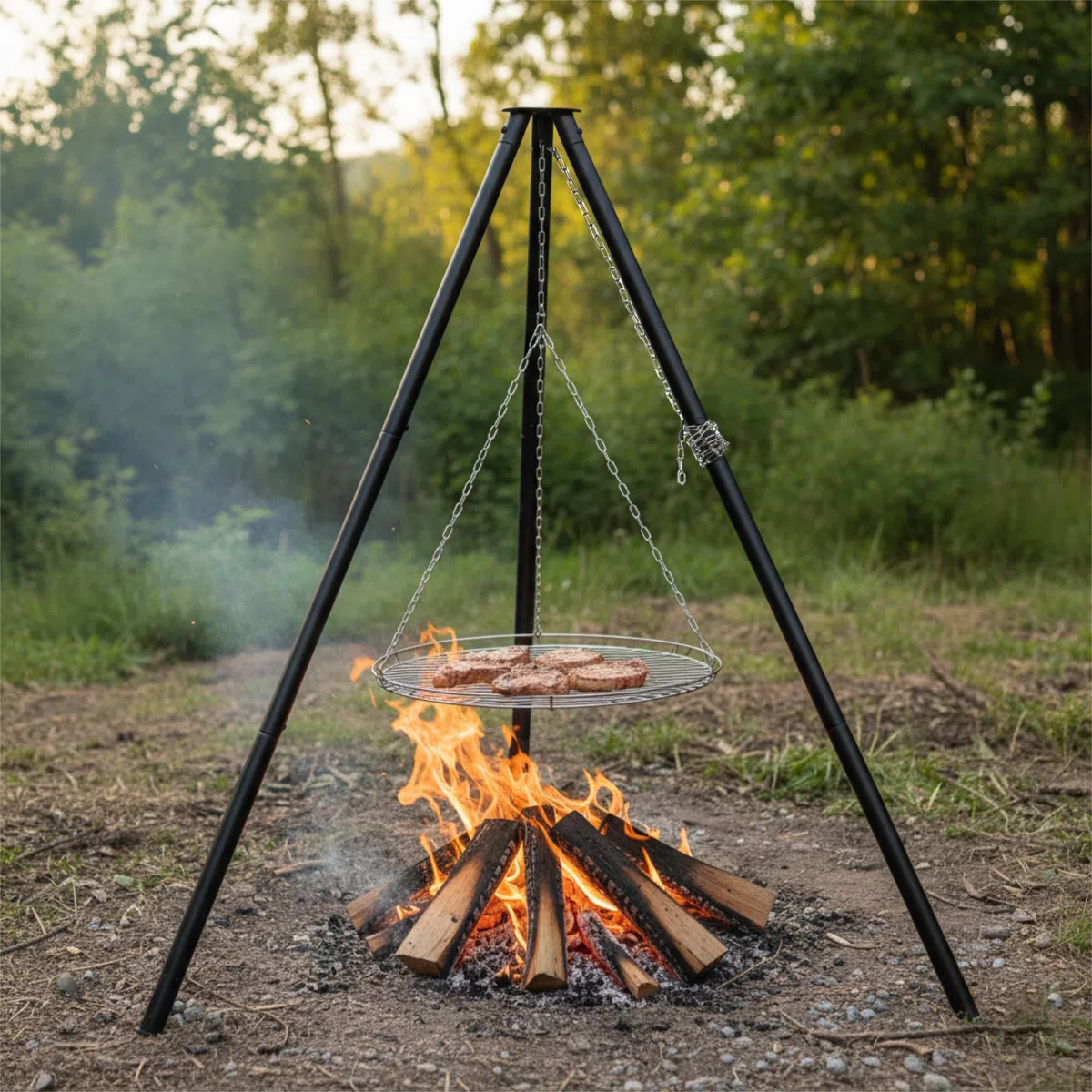 BBQ-Toro - Supporto per barbecue a tre gambe con griglia | Barbecue a catena da 165 cm per fuoco, tre gambe per barbecue oscillante | Supporto in ferro a tre gambe, supporto per barbecue | Barbecue a