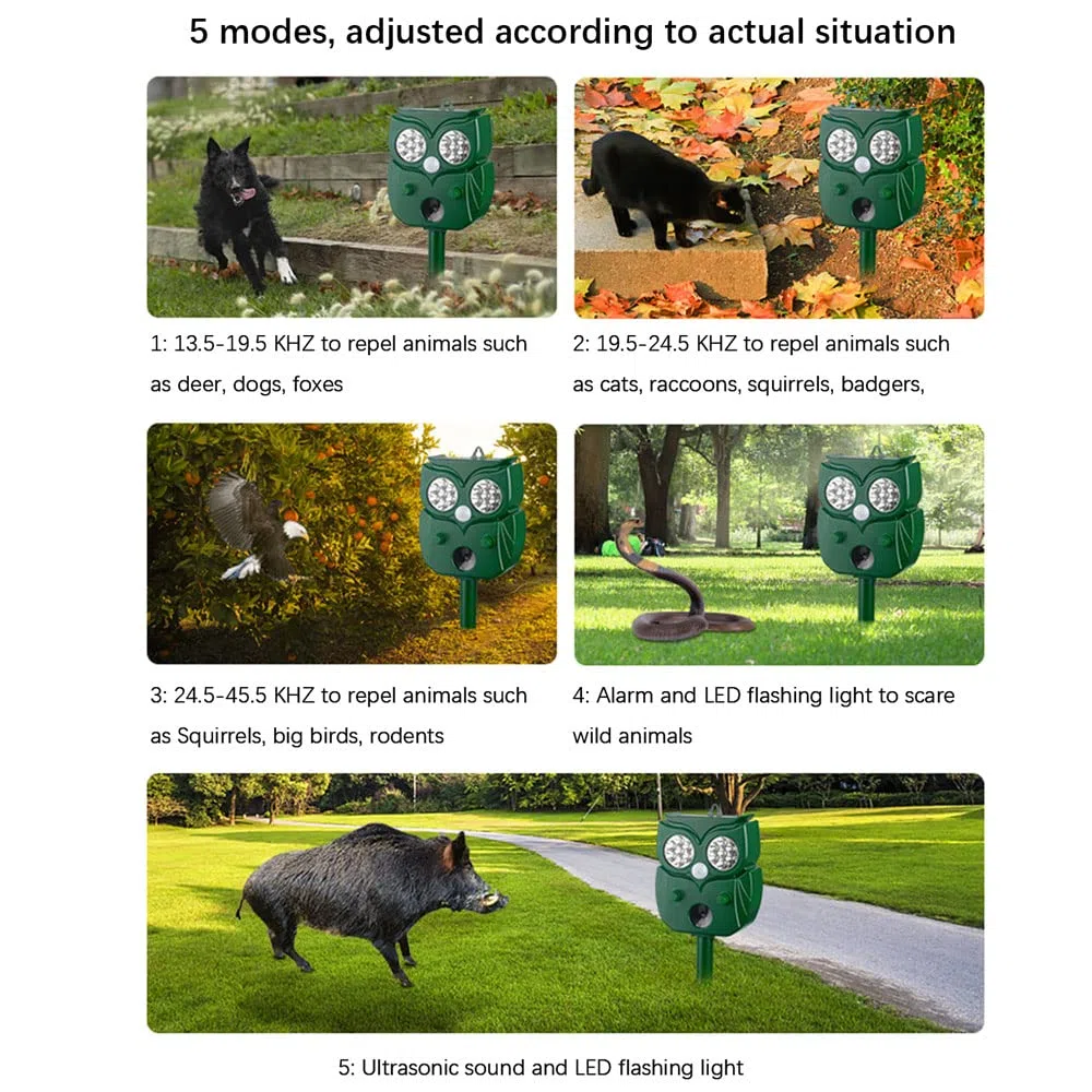 Repellente per Gatti, Ultrasuoni Repellente Gatti Solare con Flash LED, Ultrasound Repellente per Animali, IP65 Impermeabile per Cani, Uccelli, Topi, Volpi
