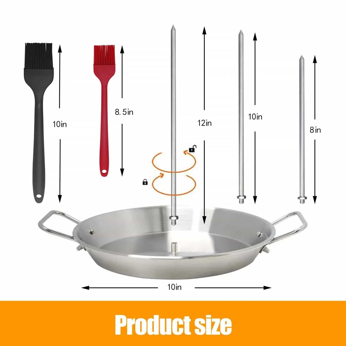 Griglia verticale per spiedini in acciaio inox, con 2 spazzole e 3 misure rimovibili (20, 25 e 30,5 cm)
