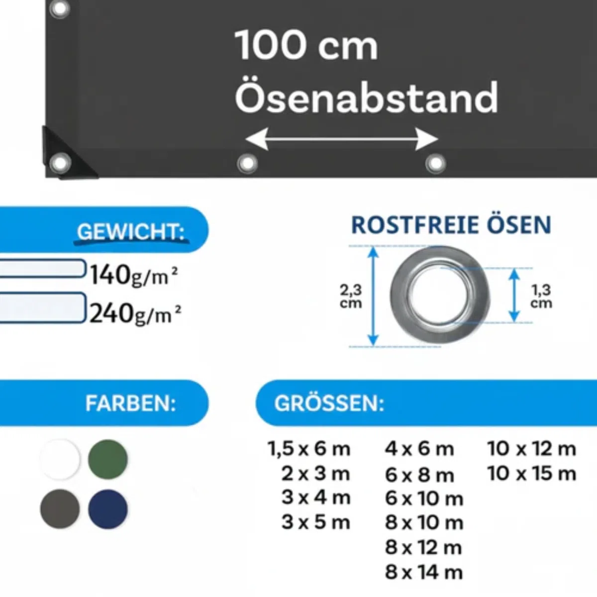 etm Telone di copertura 240 g/m², impermeabile, 6 x 8 m, colore antracite, multiuso per la protezione dalle intemperie, adatto per il giardino, resistente ai raggi UV, impermeabile e lavabile