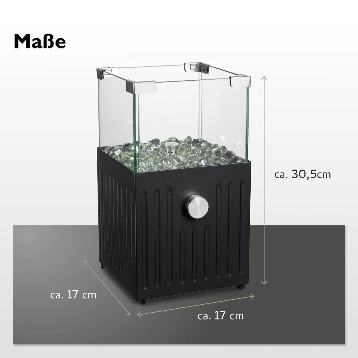 tepro Caminetto a gas da tavolo Velioro – antracite, quadrato, punzonato, con pietre decorative in vetro