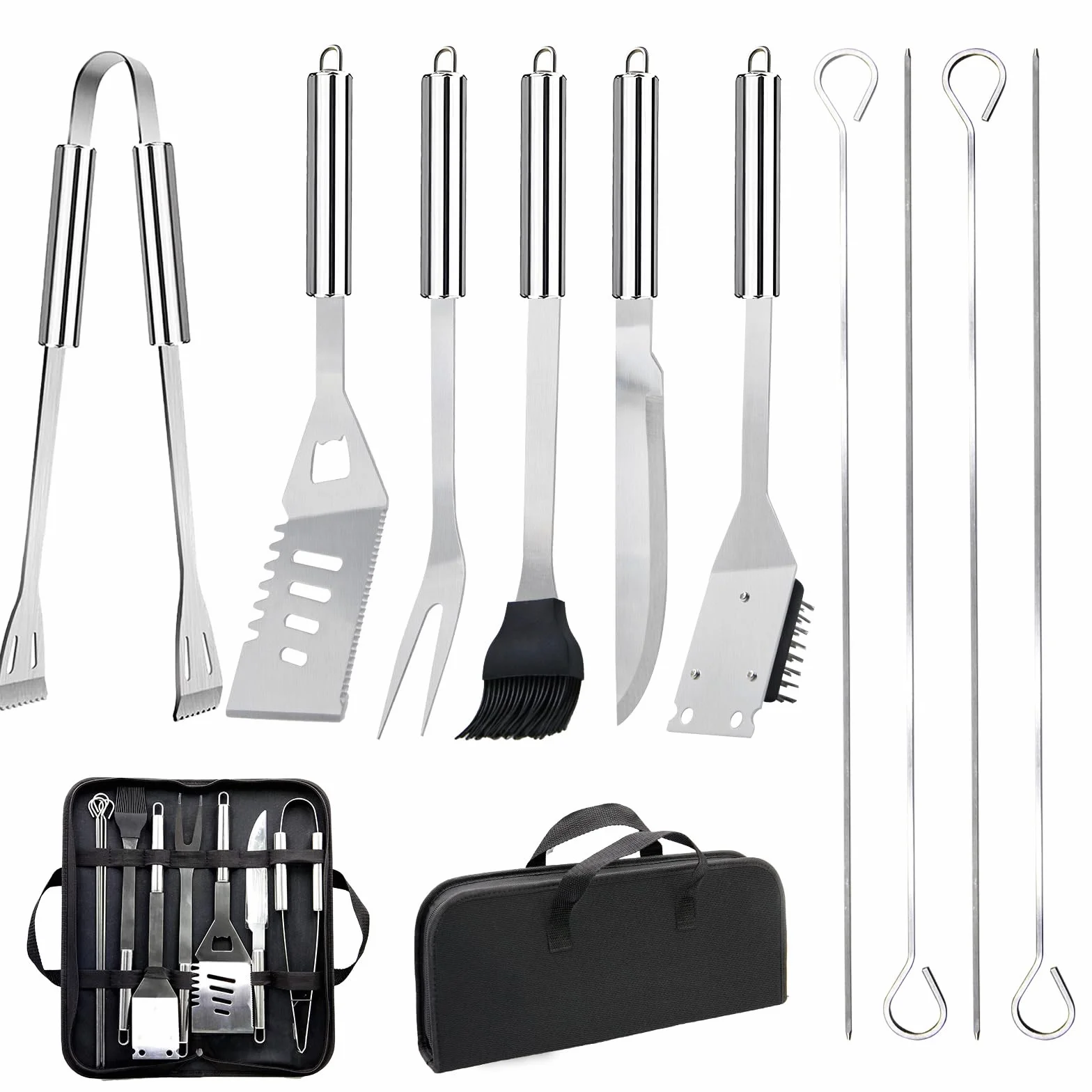 11Pcs Kit BBQ Accessori Barbecue Professionale In Acciaio Inox, Pratico Utensili Barbecue Attrezzi Con Borsa Portatile, Set Barbecue Accessori Regalo Uomo Cortile Campeggio All'aperto Cucina Picnic