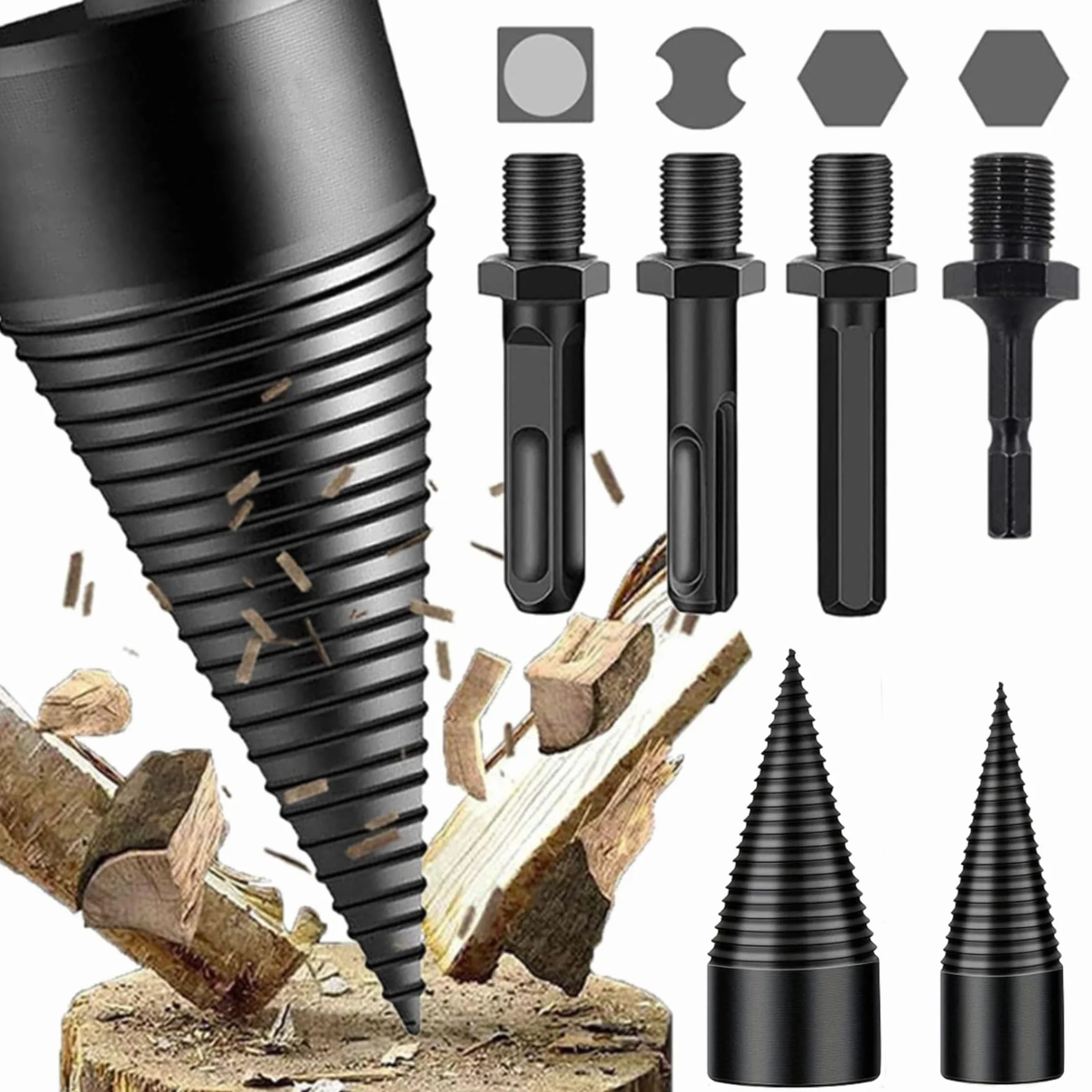 Set Di 2 Spaccalegna a Vite Coniche Con 4 Manici, Cono Spaccalegna ,42 Mm + 32 Mm, Trapano Per Legno Da Taglio Domestico, Per Martelli Elettrici e Trapani Ad Impatto