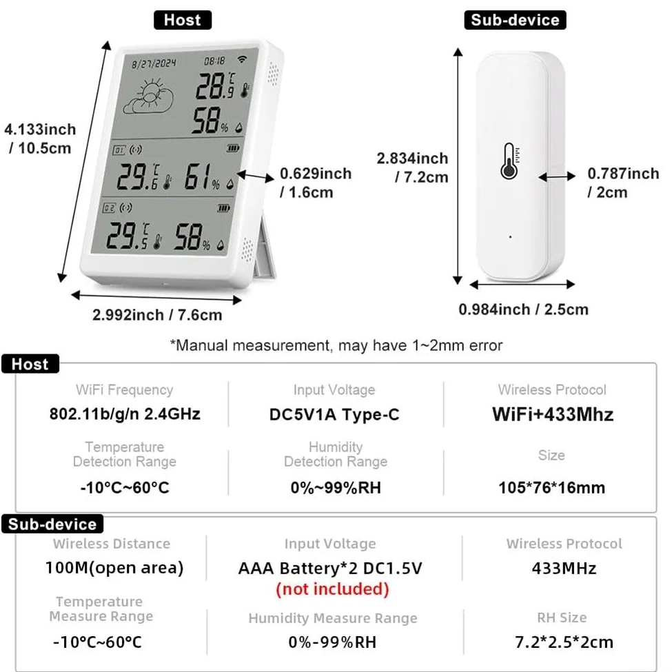 Sensore igrometro Wlan per Tuya per SmartLife, sensore di umidità della temperatura, termometro Wlan con app per casa serra (1 stazione base + 6 sensori)