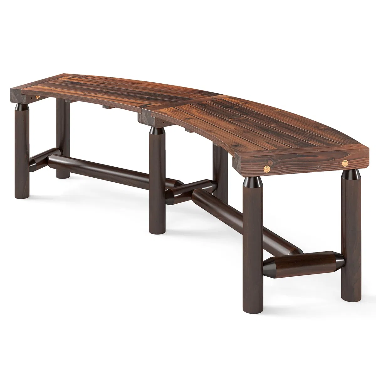 COSTWAY Panchina Curva da Patio, Panchina di Legno Massello per 2-3 Persone, Panca da Fuoco Senza Schienale per Esterni, Giardino e Bordo Piscina, Portata 360 kg (Marrone)