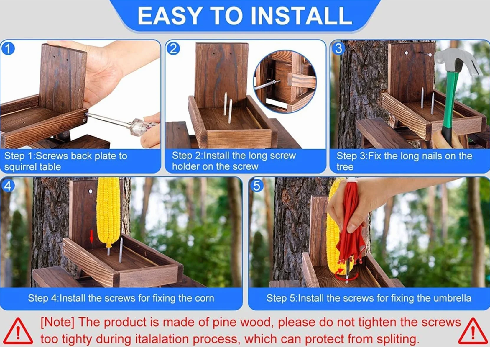 Mangiatoia Scoiattolo - Squirrel Feeder In Quercia, Distributore Di Cibo Per Scoiattolo, Facile Da Riempire, Resistente Alle Intemperie (Legname, Marrone scuro)