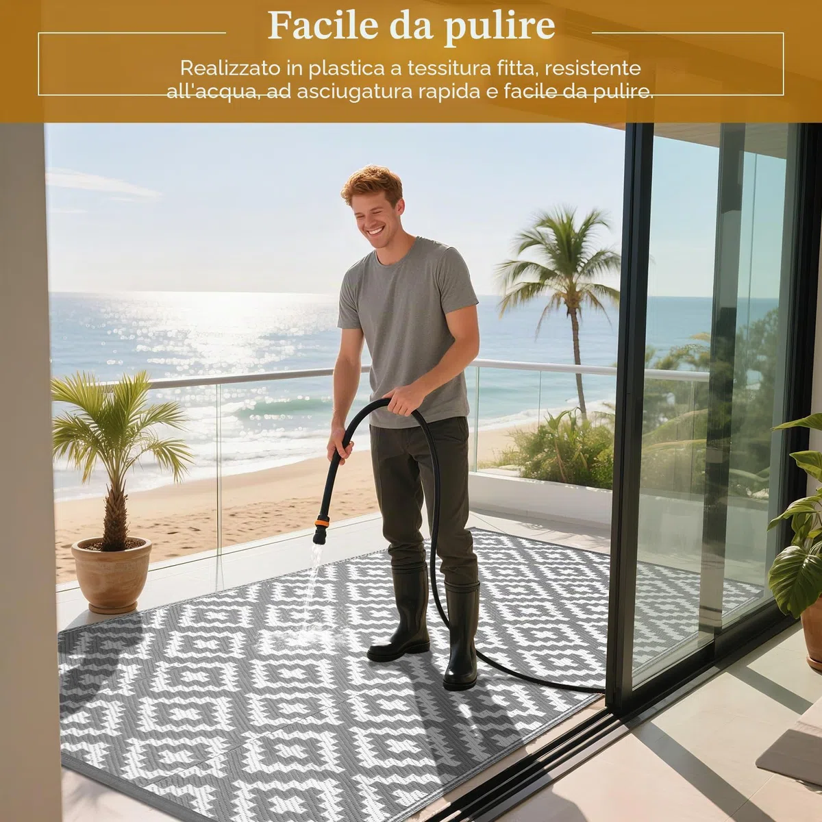 Tappeto da Esterno Impermeabile, Tappeto per Esterno 120 x 180 cm in Plastica Intrecciata, Resistente ai Raggi UV, Reversibile, Pieghevole e Lavabile per Giardino